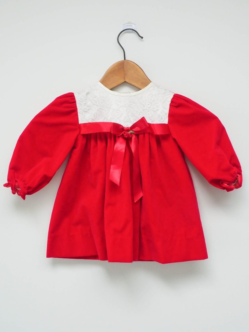 Vtg Jo Lene Girls Christmas Dress - Red Velveteen Baby Dress - Size 18/L
